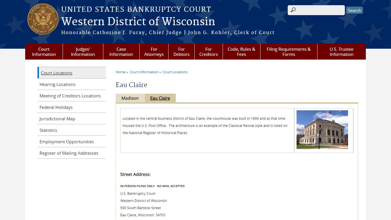 Eau Claire | Western District of Wisconsin | United States Bankruptcy Court