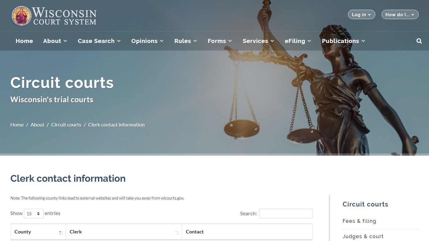 Wisconsin Court System - Circuit court clerk contact information